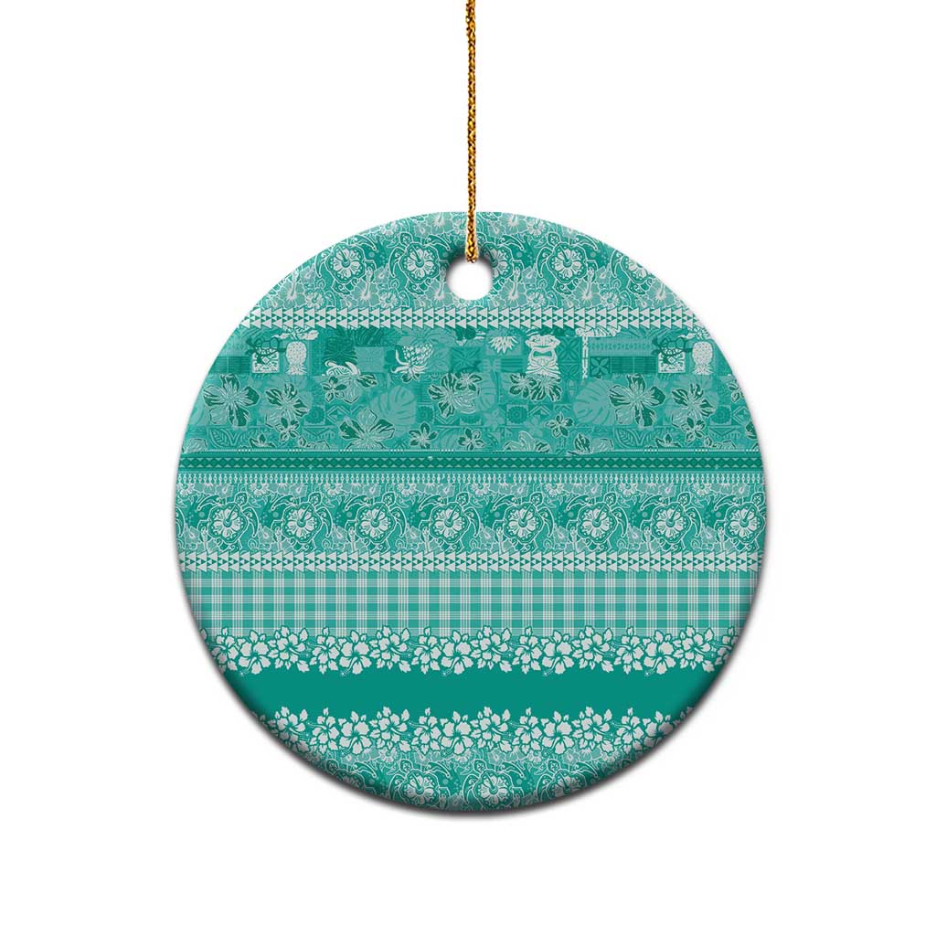 Hawaiian Hibiscus Honu Ceramic Ornament Turquoise Mele Kalikimaka Palaka Spirit - Polynesian Pride