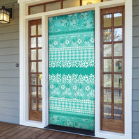 Hawaiian Hibiscus Honu Door Cover Turquoise Mele Kalikimaka Palaka Spirit - Polynesian Pride