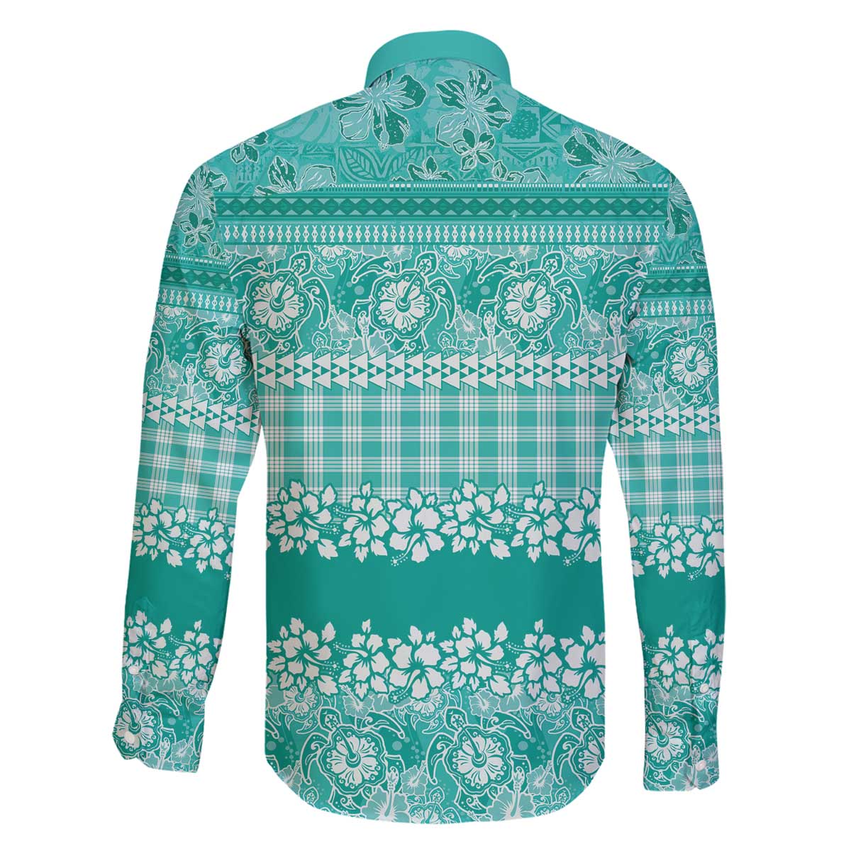 Hawaiian Hibiscus Honu Family Matching Off The Shoulder Long Sleeve Dress and Hawaiian Shirt Turquoise Mele Kalikimaka Palaka Spirit - Polynesian Pride