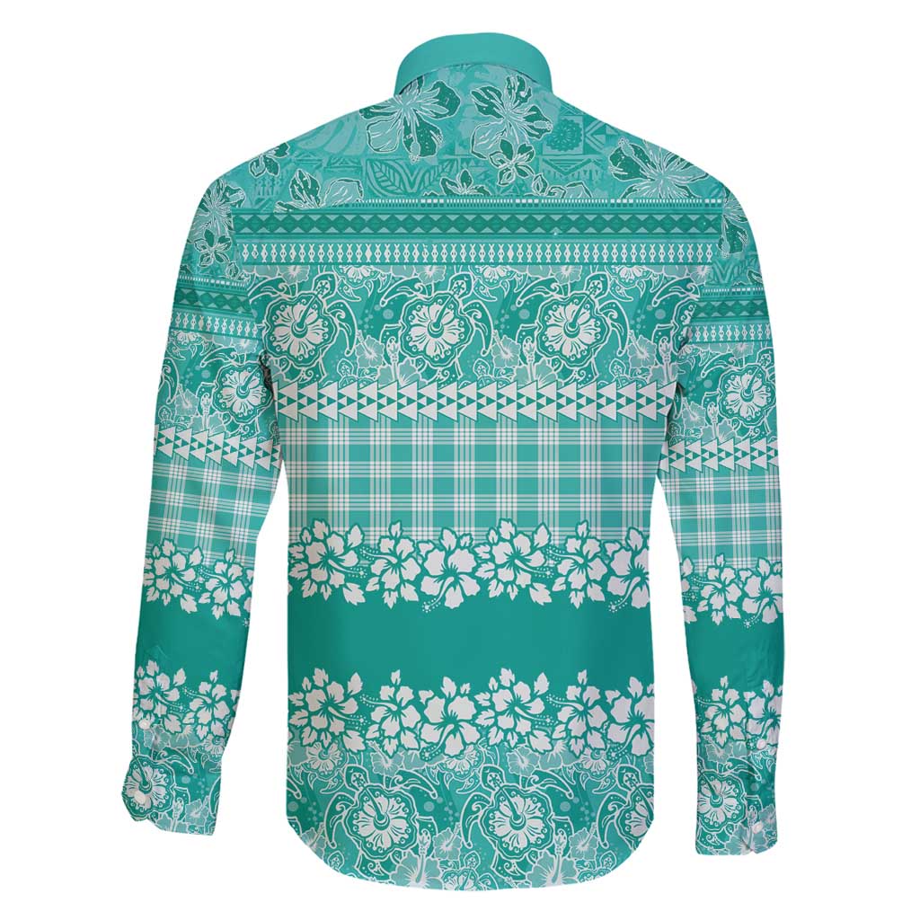 Hawaiian Hibiscus Honu Family Matching Off Shoulder Short Dress and Hawaiian Shirt Turquoise Mele Kalikimaka Palaka Spirit - Polynesian Pride