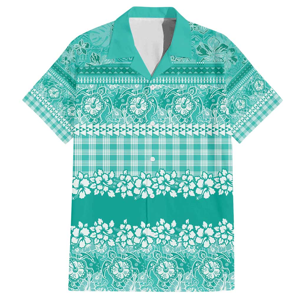 Hawaiian Hibiscus Honu Family Matching Puletasi and Hawaiian Shirt Turquoise Mele Kalikimaka Palaka Spirit - Polynesian Pride
