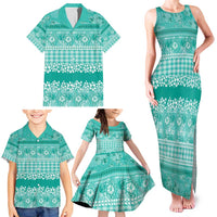 Hawaiian Hibiscus Honu Family Matching Tank Maxi Dress and Hawaiian Shirt Turquoise Mele Kalikimaka Palaka Spirit - Polynesian Pride