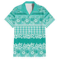 Hawaiian Hibiscus Honu Family Matching Tank Maxi Dress and Hawaiian Shirt Turquoise Mele Kalikimaka Palaka Spirit - Polynesian Pride