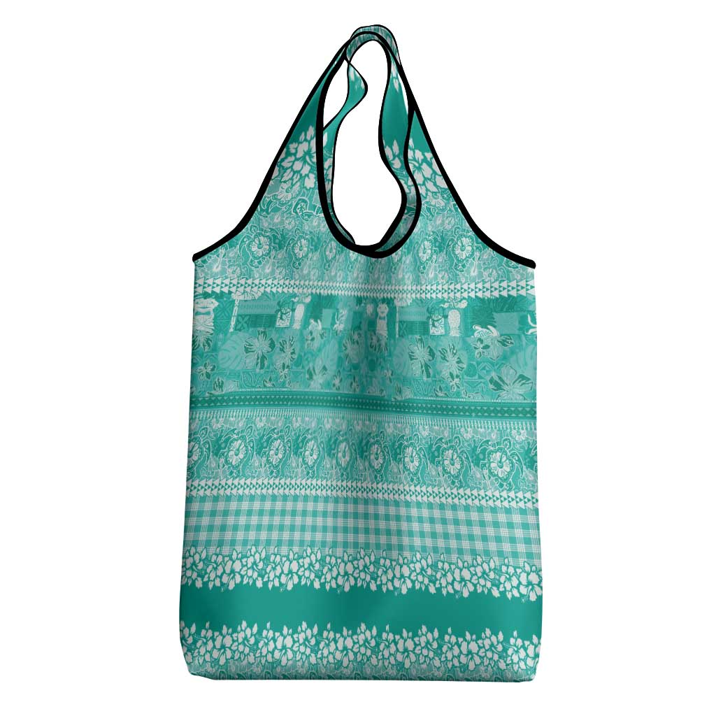 Hawaiian Hibiscus Honu Grocery Bag Turquoise Mele Kalikimaka Palaka Spirit - Polynesian Pride
