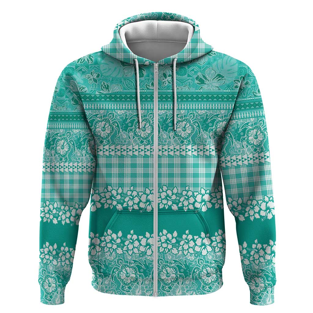 Hawaiian Hibiscus Honu Hoodie Turquoise Mele Kalikimaka Palaka Spirit - Polynesian Pride