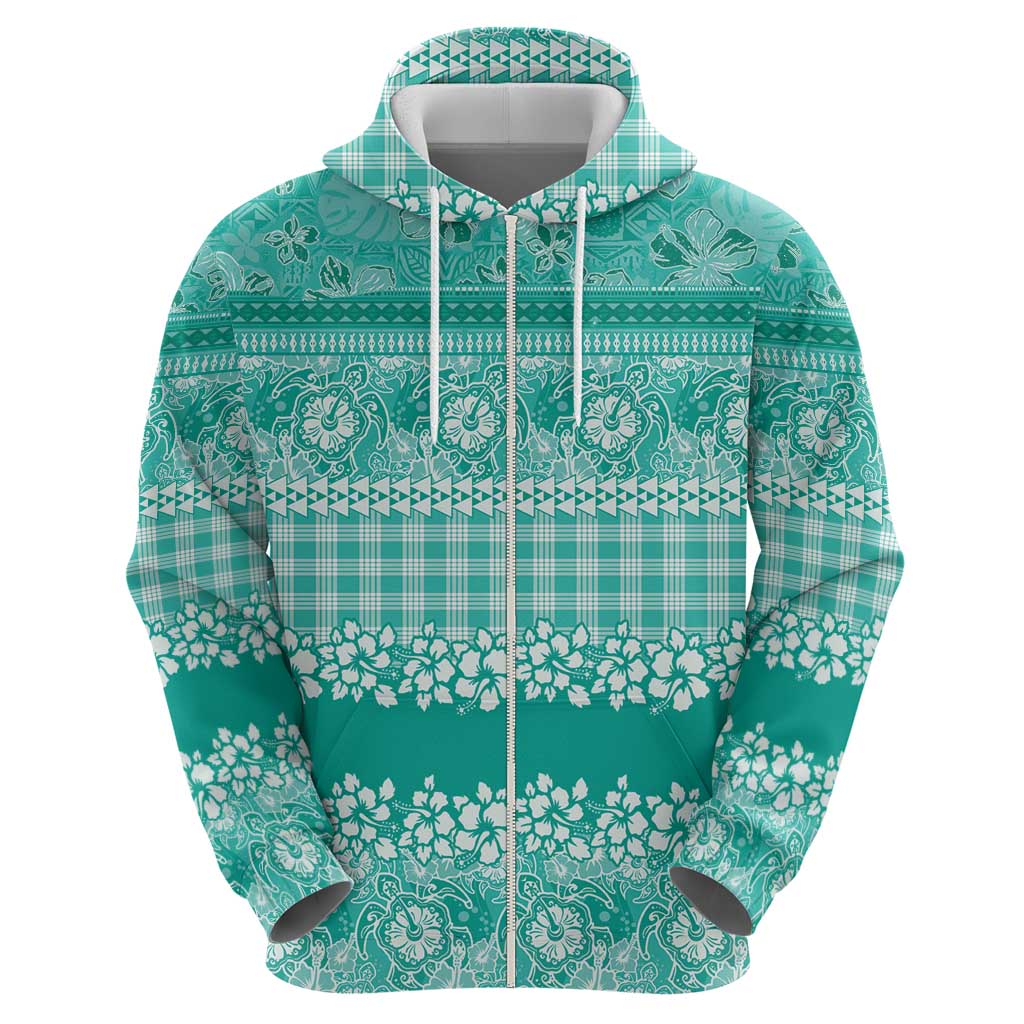 Hawaiian Hibiscus Honu Hoodie Turquoise Mele Kalikimaka Palaka Spirit - Polynesian Pride