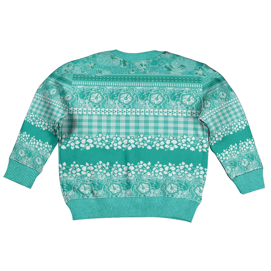 Hawaiian Hibiscus Honu Kid Ugly Christmas Sweater Turquoise Mele Kalikimaka Palaka Spirit - Polynesian Pride