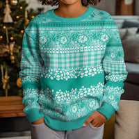 Hawaiian Hibiscus Honu Kid Ugly Christmas Sweater Turquoise Mele Kalikimaka Palaka Spirit - Polynesian Pride
