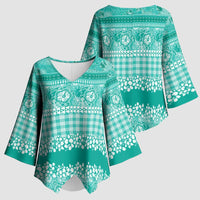 Hawaiian Hibiscus Honu Kimono Sleeve Blouse Turquoise Mele Kalikimaka Palaka Spirit - Polynesian Pride