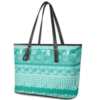 Hawaiian Hibiscus Honu Leather Tote Bag Turquoise Mele Kalikimaka Palaka Spirit - Polynesian Pride