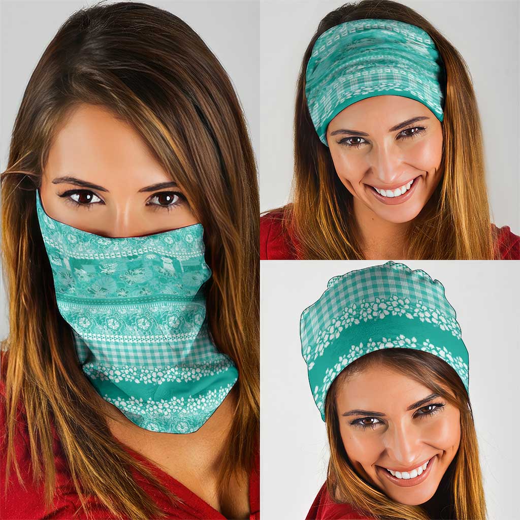 Hawaiian Hibiscus Honu Neck Gaiter Turquoise Mele Kalikimaka Palaka Spirit - Polynesian Pride