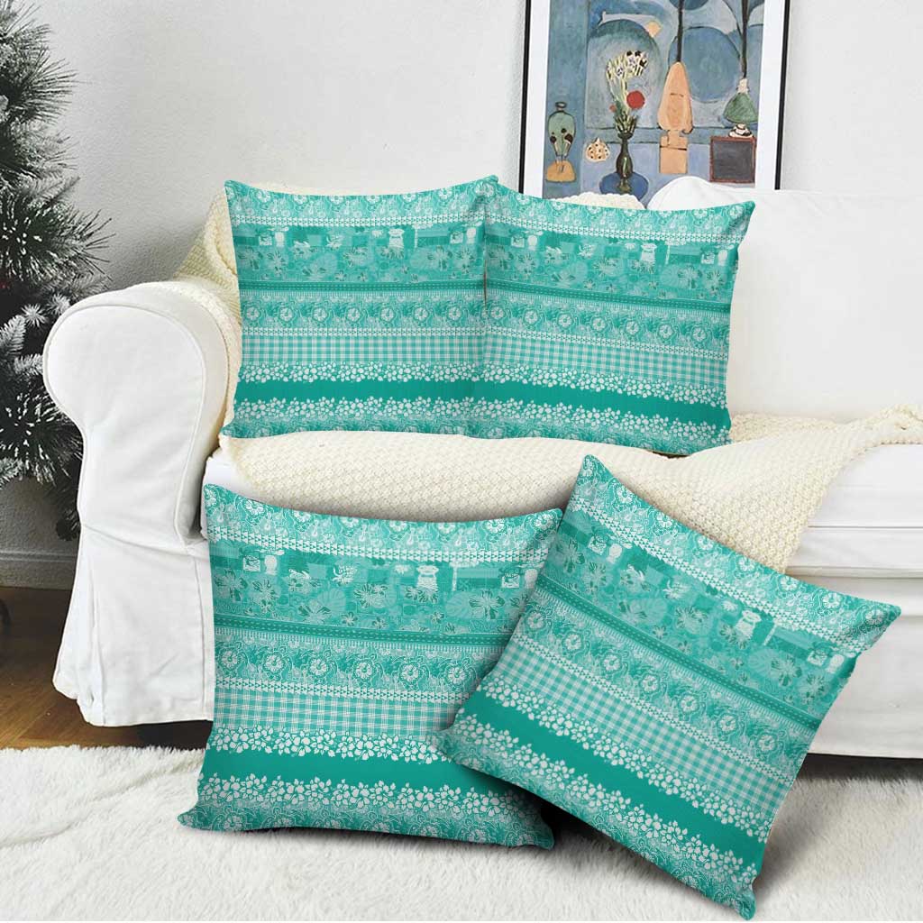 Hawaiian Hibiscus Honu Pillow Cover Turquoise Mele Kalikimaka Palaka Spirit - Polynesian Pride