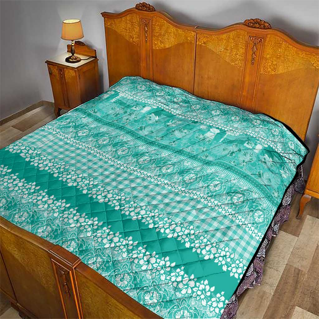 Hawaiian Hibiscus Honu Quilt Turquoise Mele Kalikimaka Palaka Spirit - Polynesian Pride