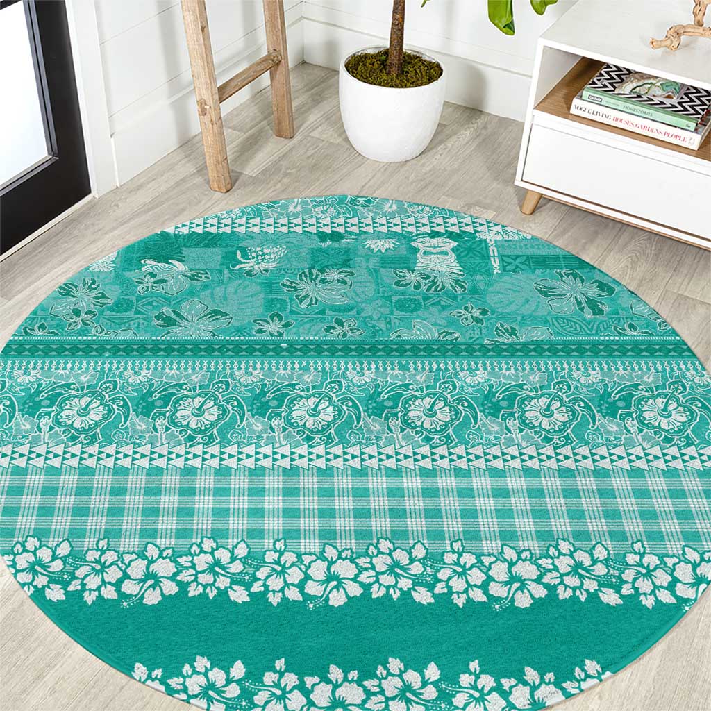 Hawaiian Hibiscus Honu Round Carpet Turquoise Mele Kalikimaka Palaka Spirit - Polynesian Pride