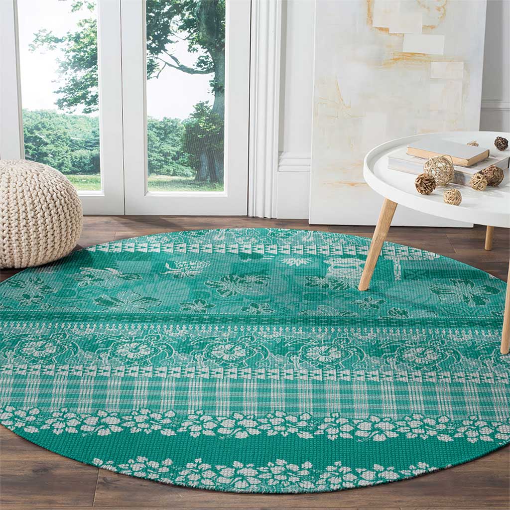 Hawaiian Hibiscus Honu Round Carpet Turquoise Mele Kalikimaka Palaka Spirit - Polynesian Pride