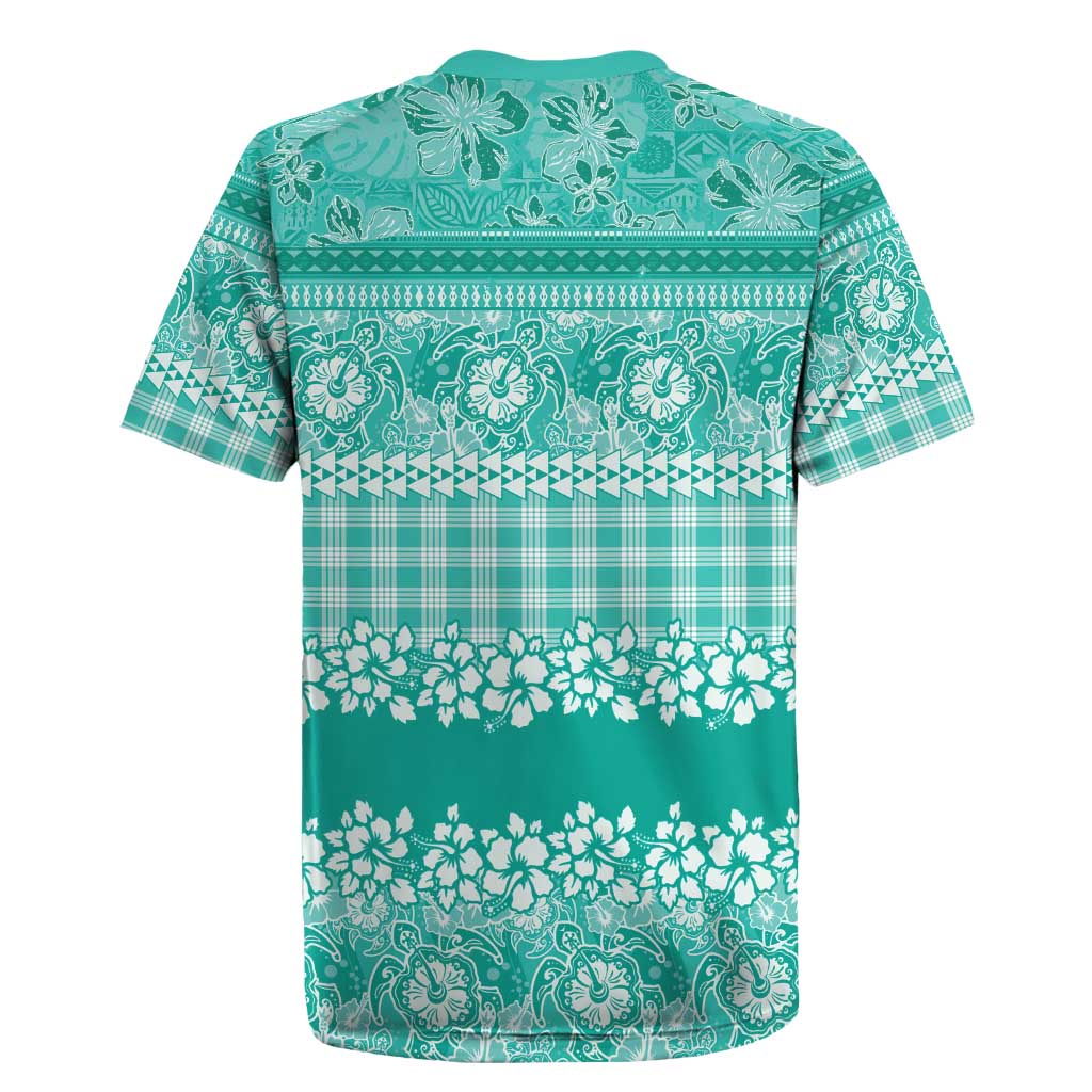 Hawaiian Hibiscus Honu Rugby Jersey Turquoise Mele Kalikimaka Palaka Spirit - Polynesian Pride