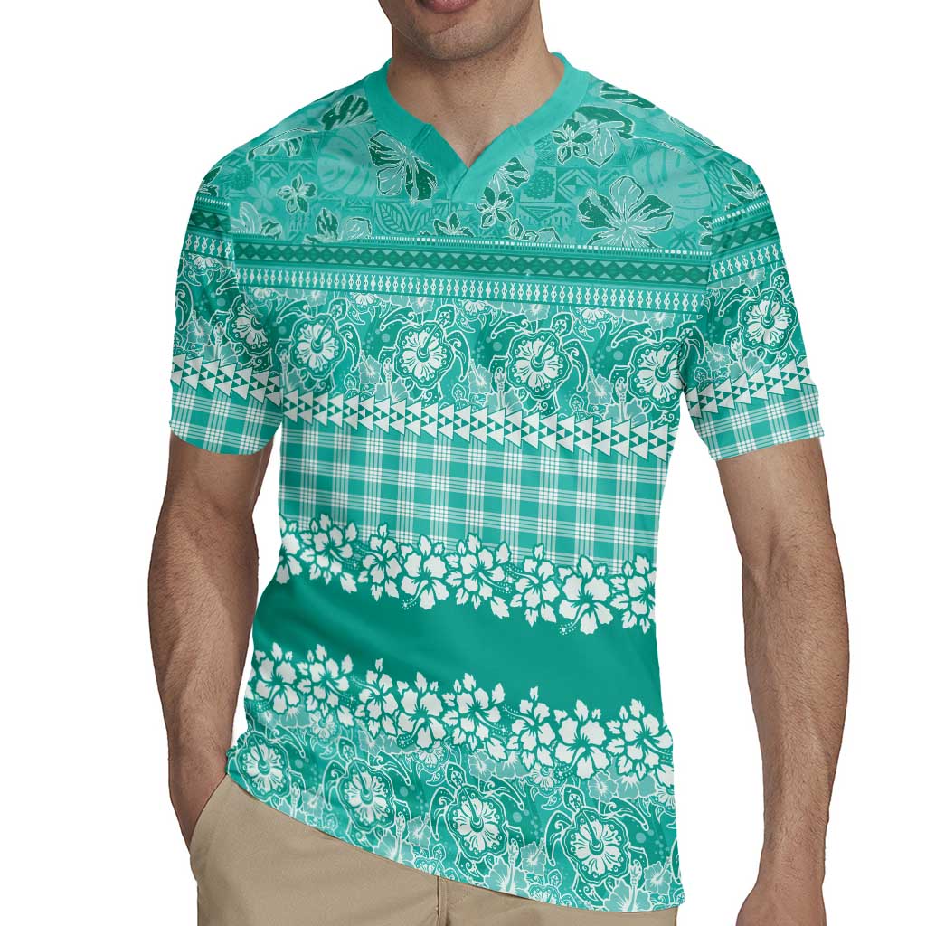 Hawaiian Hibiscus Honu Rugby Jersey Turquoise Mele Kalikimaka Palaka Spirit - Polynesian Pride