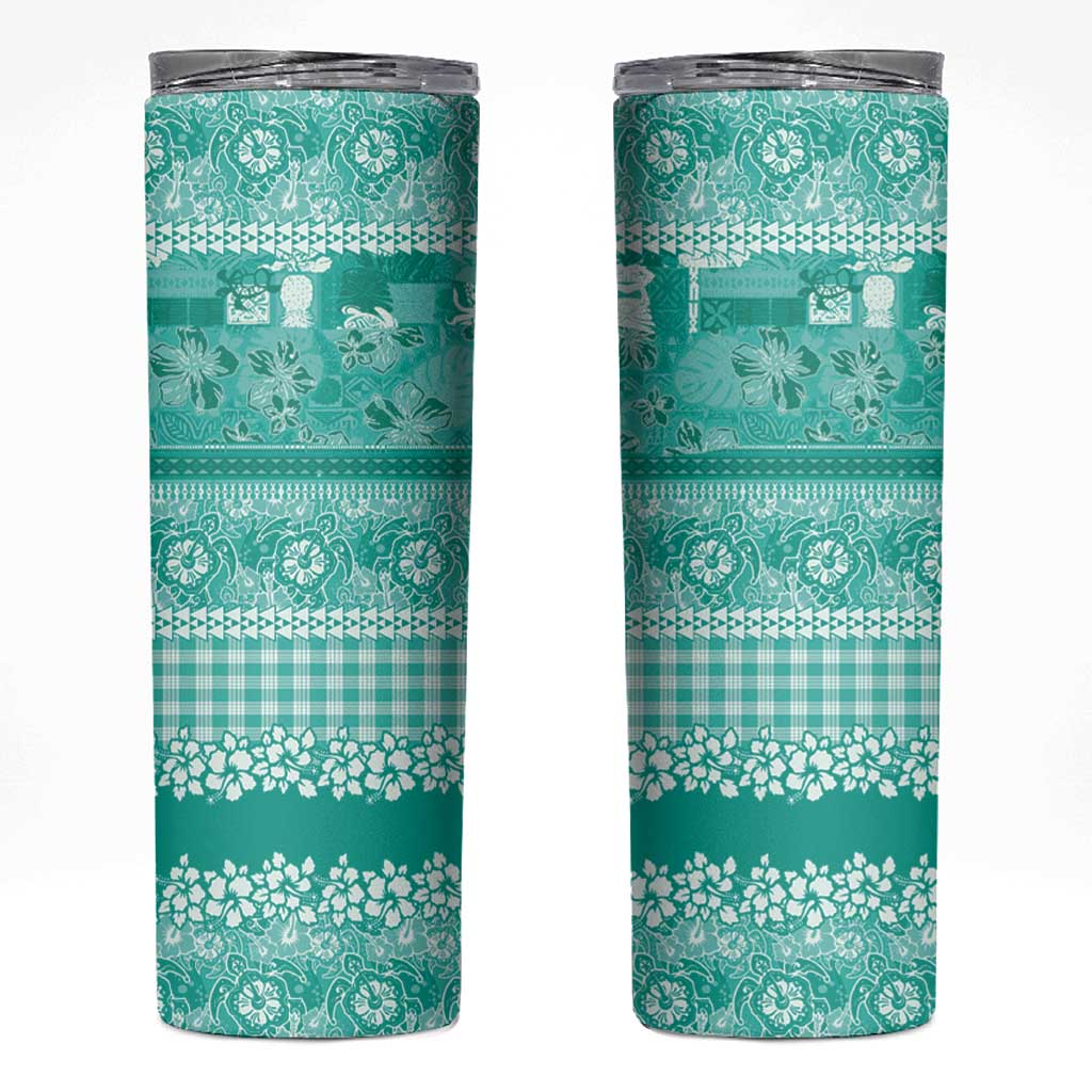 Hawaiian Hibiscus Honu Skinny Tumbler Turquoise Mele Kalikimaka Palaka Spirit - Polynesian Pride