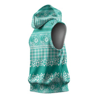 Hawaiian Hibiscus Honu Sleeveless Hoodie Turquoise Mele Kalikimaka Palaka Spirit - Polynesian Pride