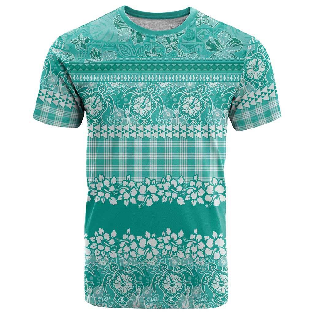 Hawaiian Hibiscus Honu T Shirt Turquoise Mele Kalikimaka Palaka Spirit - Polynesian Pride