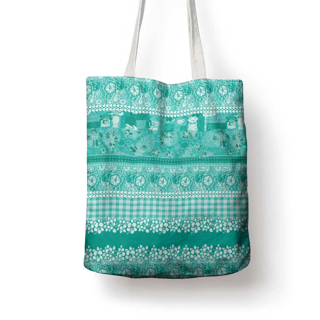 Hawaiian Hibiscus Honu Tote Bag Turquoise Mele Kalikimaka Palaka Spirit - Polynesian Pride