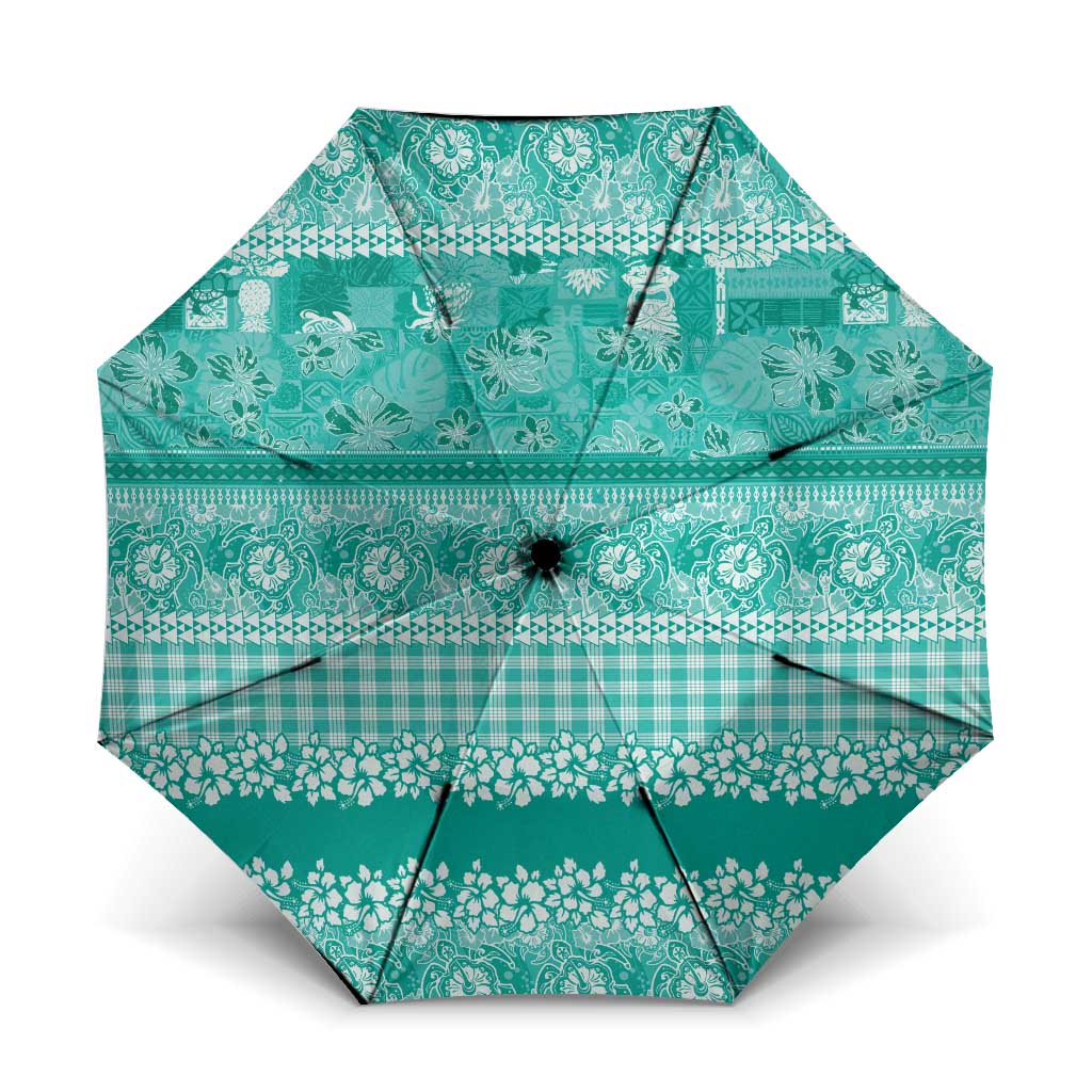 Hawaiian Hibiscus Honu Umbrella Turquoise Mele Kalikimaka Palaka Spirit - Polynesian Pride