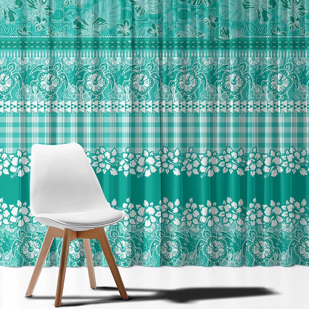 Hawaiian Hibiscus Honu Window Curtain Turquoise Mele Kalikimaka Palaka Spirit - Polynesian Pride