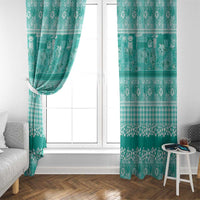 Hawaiian Hibiscus Honu Window Curtain Turquoise Mele Kalikimaka Palaka Spirit - Polynesian Pride