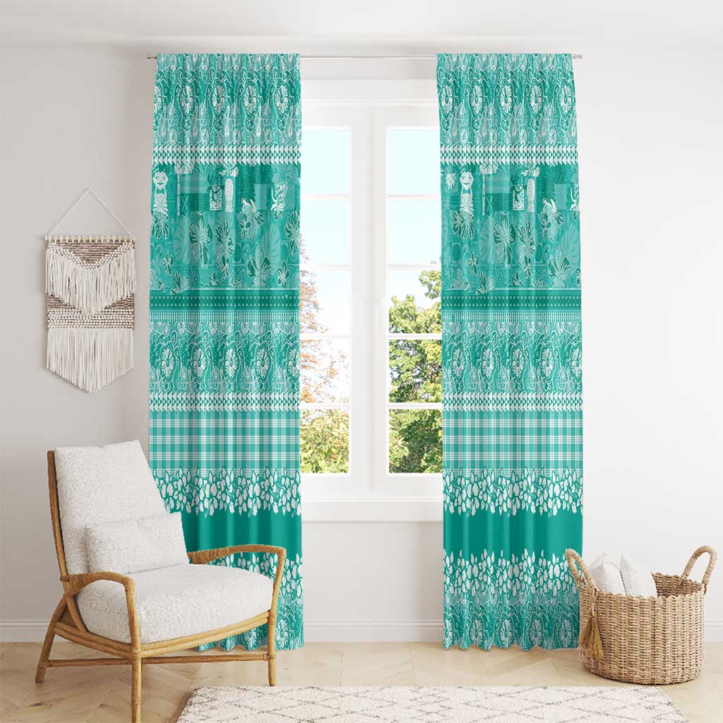 Hawaiian Hibiscus Honu Window Curtain Turquoise Mele Kalikimaka Palaka Spirit - Polynesian Pride