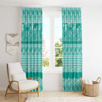 Hawaiian Hibiscus Honu Window Curtain Turquoise Mele Kalikimaka Palaka Spirit - Polynesian Pride