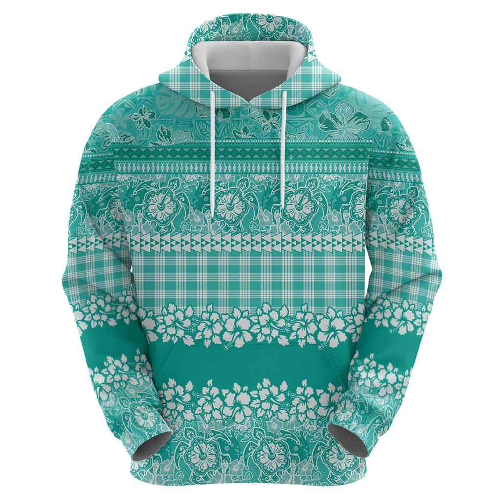 Hawaiian Hibiscus Honu Zip Hoodie Turquoise Mele Kalikimaka Palaka Spirit - Polynesian Pride