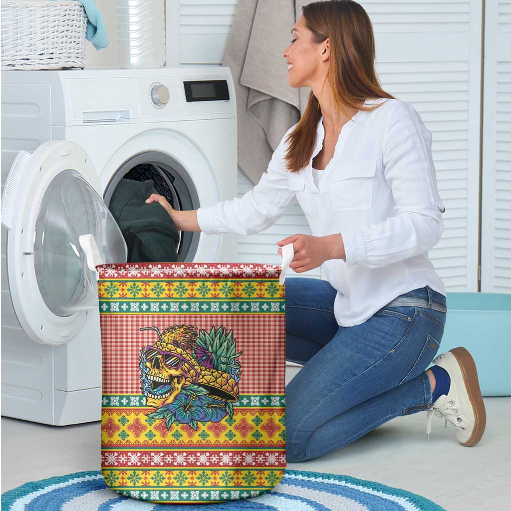Hawaiian Pineapples Skull Laundry Basket Mele Kalikimaka Palaka Quilt Pattern - Polynesian Pride