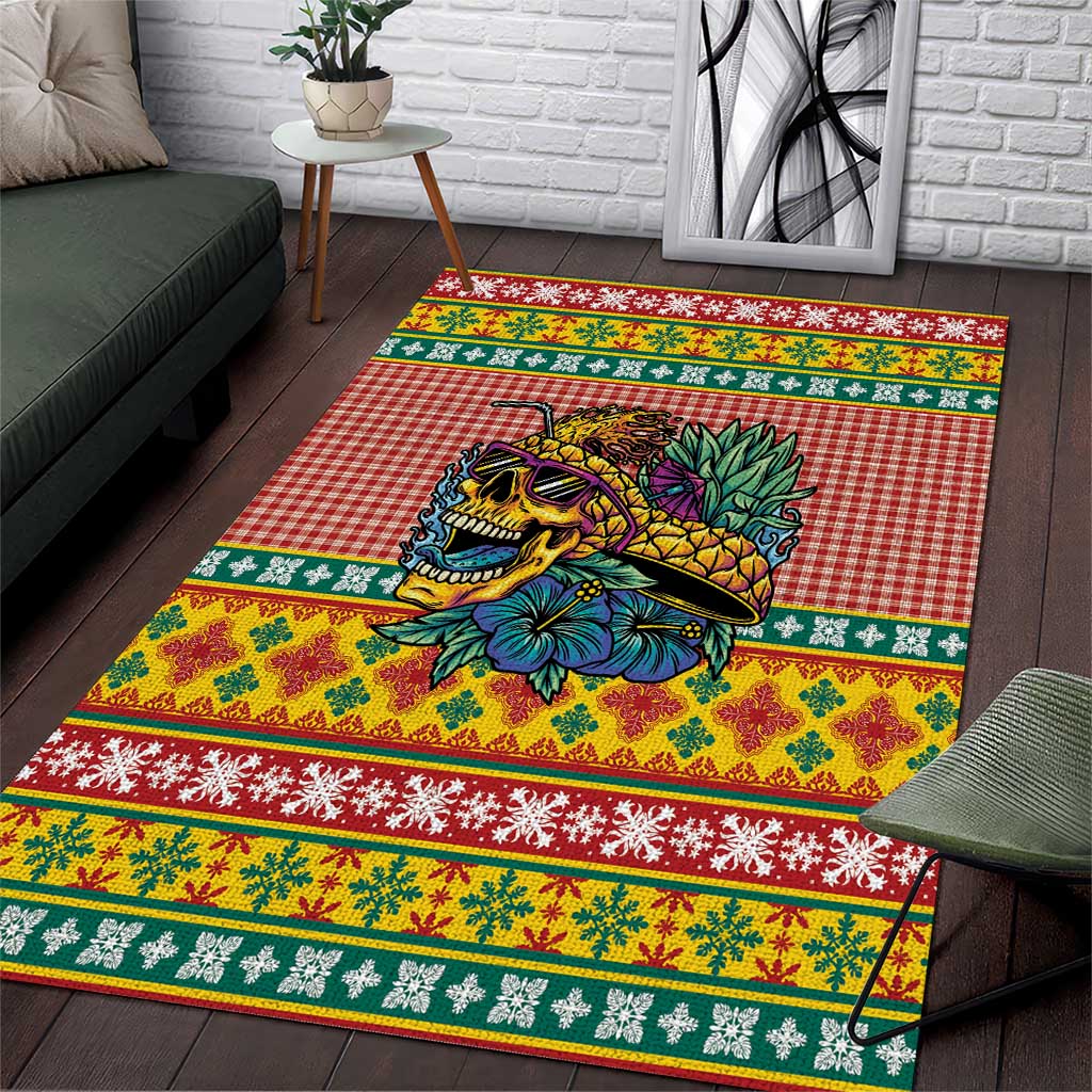 Hawaiian Pineapples Skull Area Rug Mele Kalikimaka Palaka Quilt Pattern - Polynesian Pride
