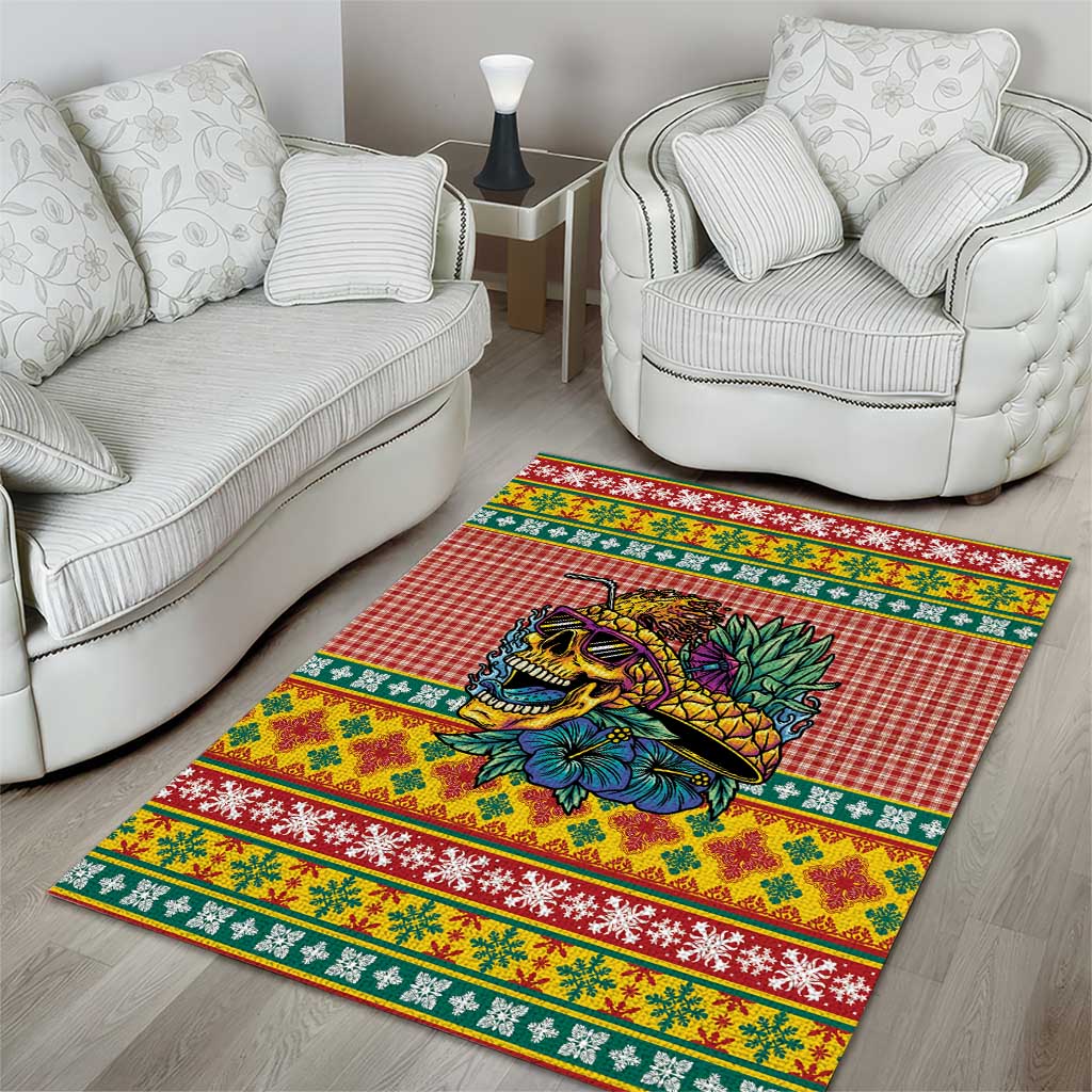 Hawaiian Pineapples Skull Area Rug Mele Kalikimaka Palaka Quilt Pattern - Polynesian Pride