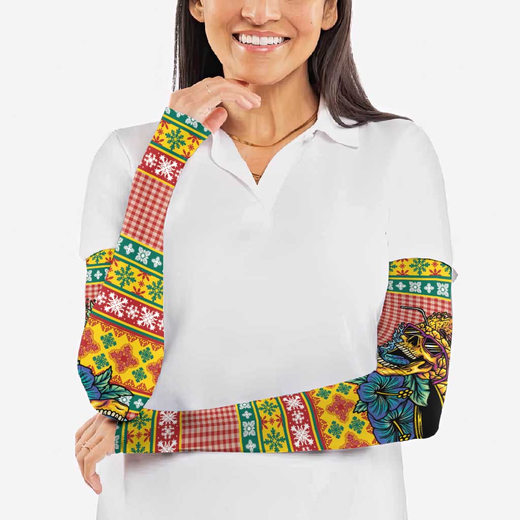 Hawaiian Pineapples Skull Arm Sleeves Mele Kalikimaka Palaka Quilt Pattern - Polynesian Pride