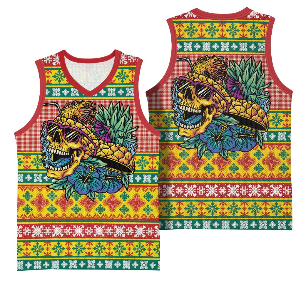 Hawaiian Pineapples Skull Basketball Jersey Mele Kalikimaka Palaka Quilt Pattern - Polynesian Pride