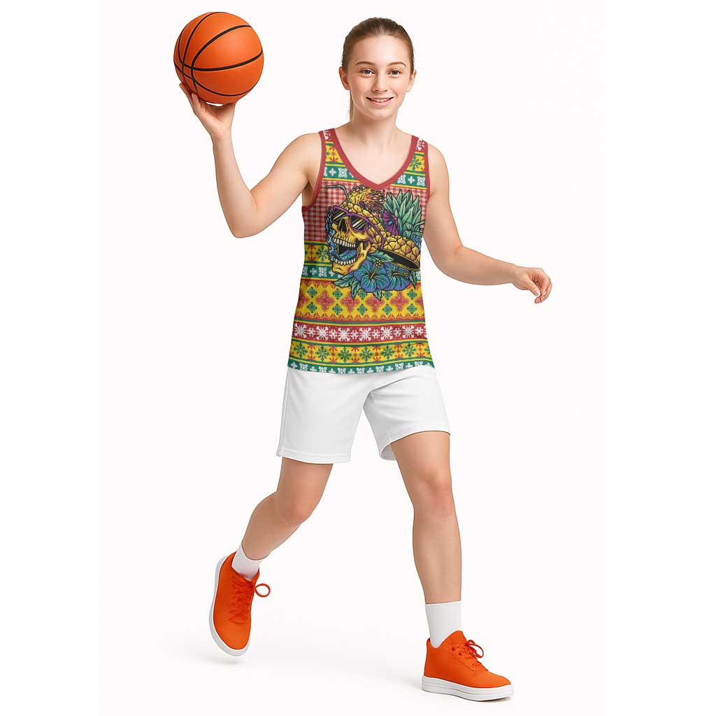 Hawaiian Pineapples Skull Basketball Jersey Mele Kalikimaka Palaka Quilt Pattern - Polynesian Pride