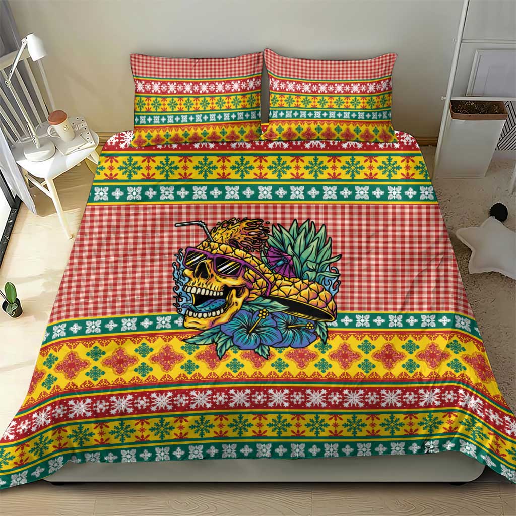 Hawaiian Pineapples Skull Bedding Set Mele Kalikimaka Palaka Quilt Pattern - Polynesian Pride