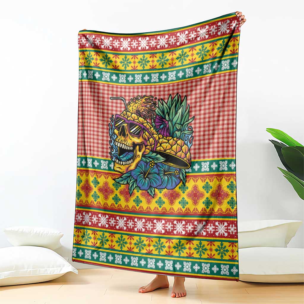 Hawaiian Pineapples Skull Blanket Mele Kalikimaka Palaka Quilt Pattern - Polynesian Pride