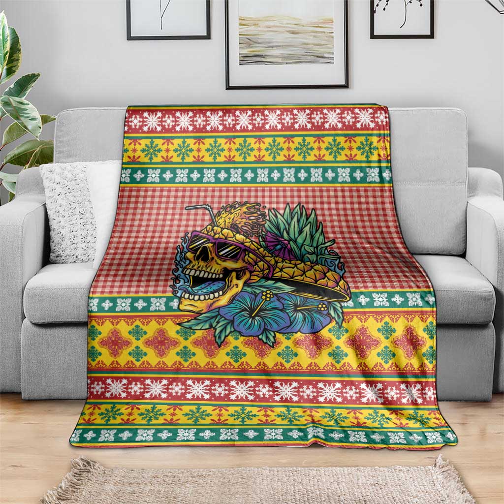 Hawaiian Pineapples Skull Blanket Mele Kalikimaka Palaka Quilt Pattern - Polynesian Pride