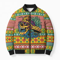 Hawaiian Pineapples Skull Bomber Puffer Jacket Mele Kalikimaka Palaka Quilt Pattern - Polynesian Pride