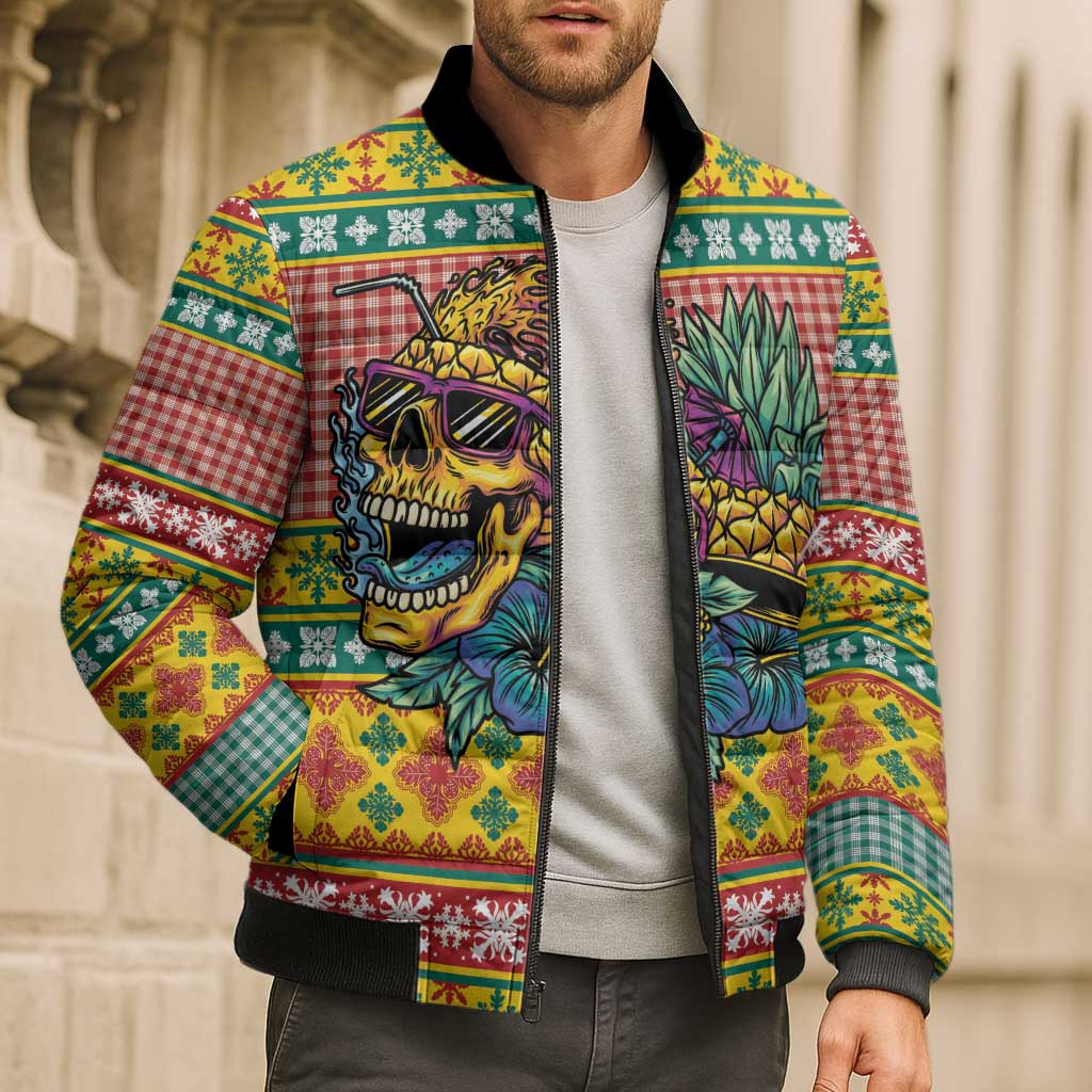 Hawaiian Pineapples Skull Bomber Puffer Jacket Mele Kalikimaka Palaka Quilt Pattern - Polynesian Pride