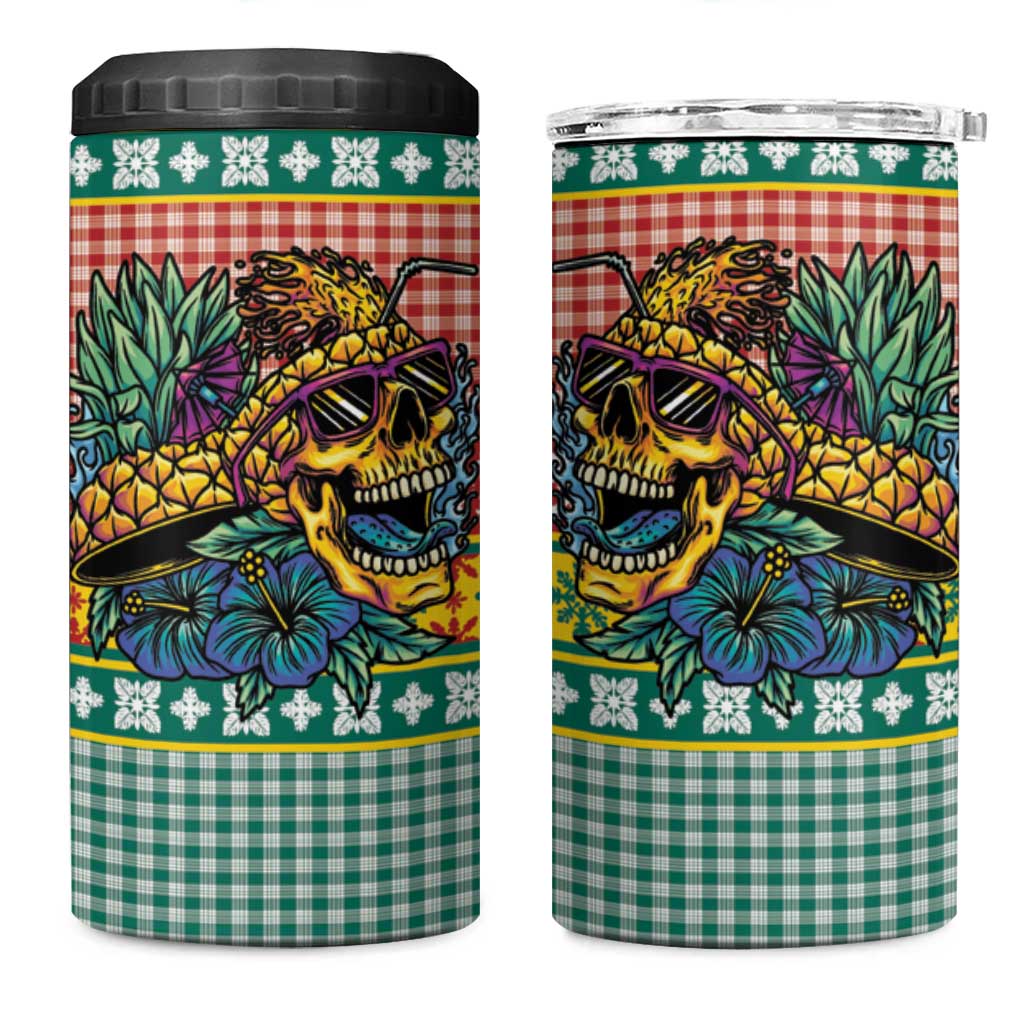 Hawaiian Pineapples Skull 4 in 1 Can Cooler Tumbler Mele Kalikimaka Palaka Quilt Pattern - Polynesian Pride