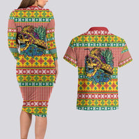 Hawaiian Pineapples Skull Couples Matching Long Sleeve Bodycon Dress and Hawaiian Shirt Mele Kalikimaka Palaka Quilt Pattern - Polynesian Pride