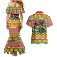 Hawaiian Pineapples Skull Couples Matching Mermaid Dress and Hawaiian Shirt Mele Kalikimaka Palaka Quilt Pattern - Polynesian Pride