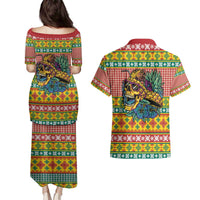 Hawaiian Pineapples Skull Couples Matching Puletasi and Hawaiian Shirt Mele Kalikimaka Palaka Quilt Pattern - Polynesian Pride