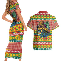 Hawaiian Pineapples Skull Couples Matching Short Sleeve Bodycon Dress and Hawaiian Shirt Mele Kalikimaka Palaka Quilt Pattern - Polynesian Pride