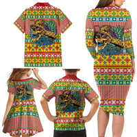 Hawaiian Pineapples Skull Family Matching Long Sleeve Bodycon Dress and Hawaiian Shirt Mele Kalikimaka Palaka Quilt Pattern - Polynesian Pride