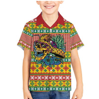 Hawaiian Pineapples Skull Family Matching Mermaid Dress and Hawaiian Shirt Mele Kalikimaka Palaka Quilt Pattern - Polynesian Pride