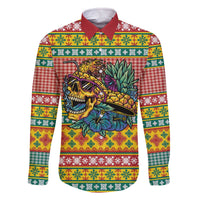 Hawaiian Pineapples Skull Family Matching Off The Shoulder Long Sleeve Dress and Hawaiian Shirt Mele Kalikimaka Palaka Quilt Pattern - Polynesian Pride